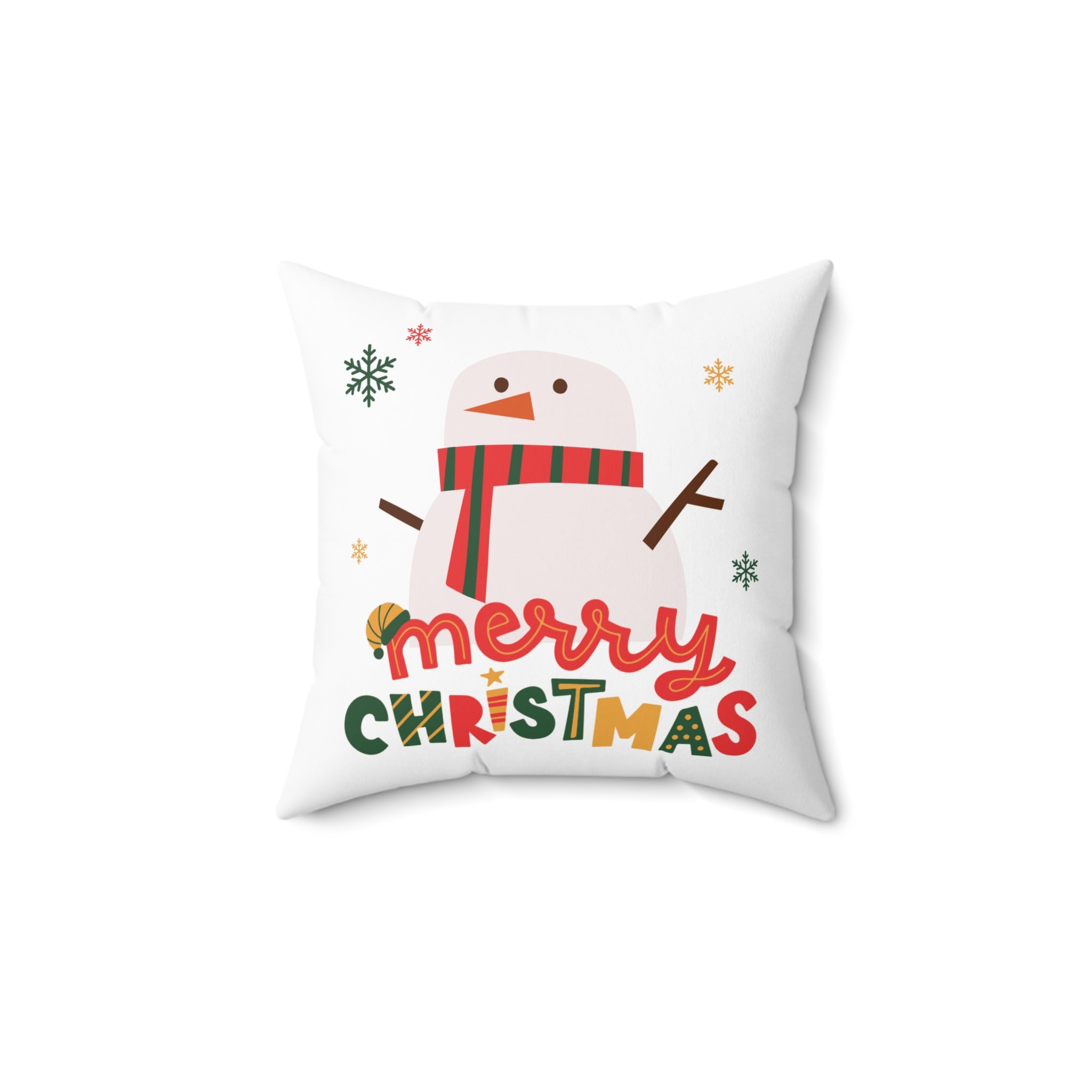 Merry Christmas Snowman Throw Pillow — Festive Holiday Decorative Cushion