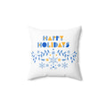 Happy Holidays Square Pillow - Blue & Yellow Snowflake Holiday Decor